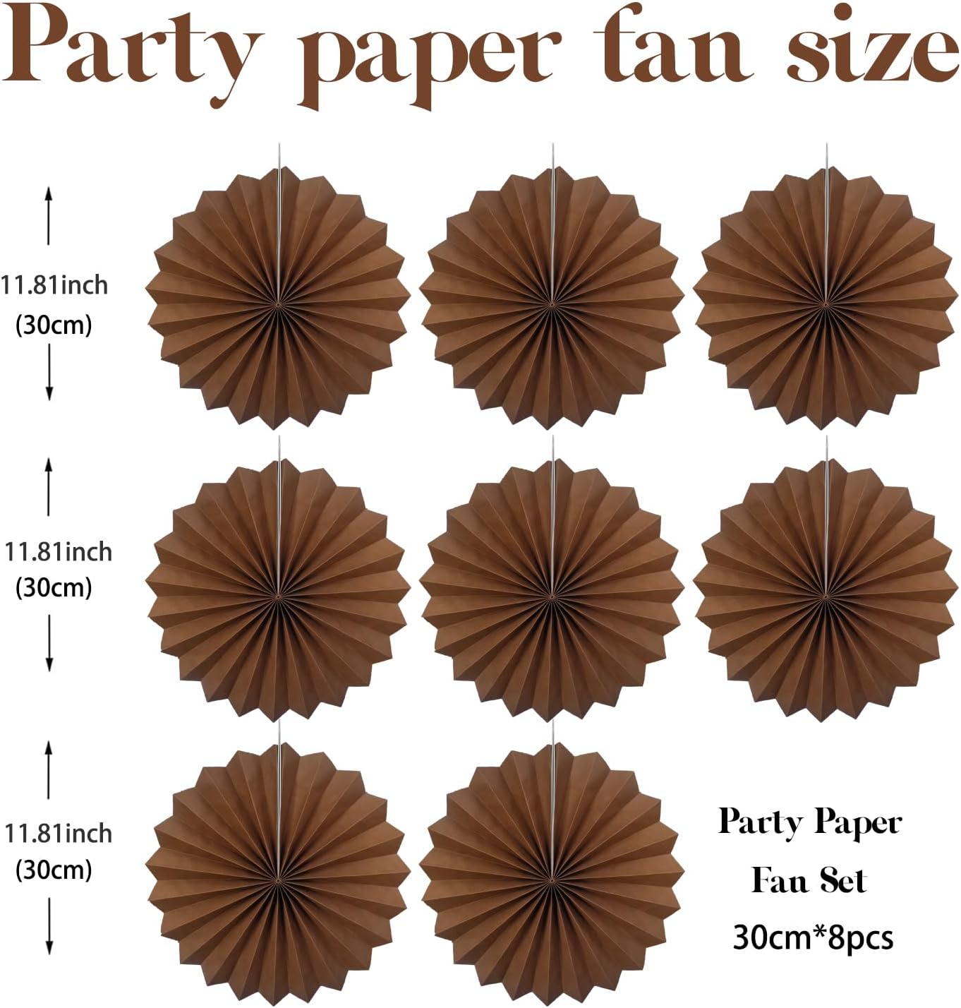 Brown Party Decorations,Brown Wedding Decorations for Party Events Accessories,Brown Birthday Decorations,Boho Party Decoration,Fall Decorations 12in Hanging Paper Fans 30 Color DIY Set(Brown)