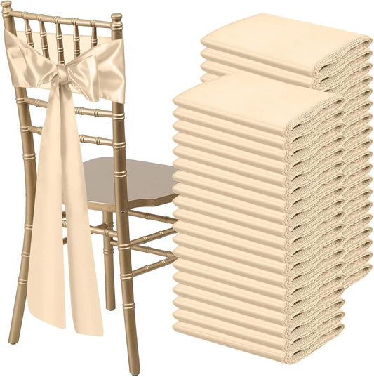 Satin Chair Sashes Bows Universal Chair Ribbon Ties Back Sash for Wedding Party Reception Events Banquets Hotel Event Chair Cover Decoration (7x108 inch) (100, Champagne)