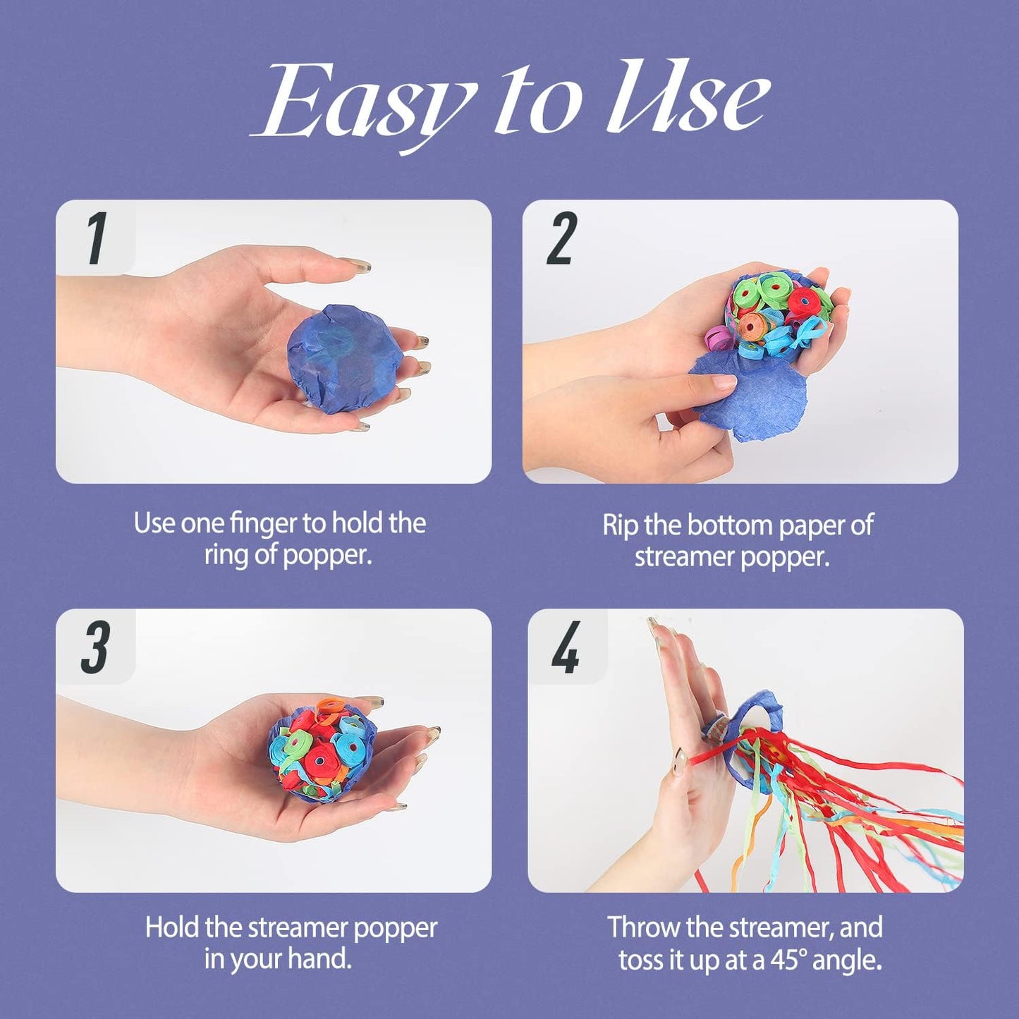 BATTIFE 20Pack Streamers Poppers - Colorful Hand Throw Confetti Poppers, No Mess Paper Crackers for Birthday Wedding Party Celebrations, Multi-Color