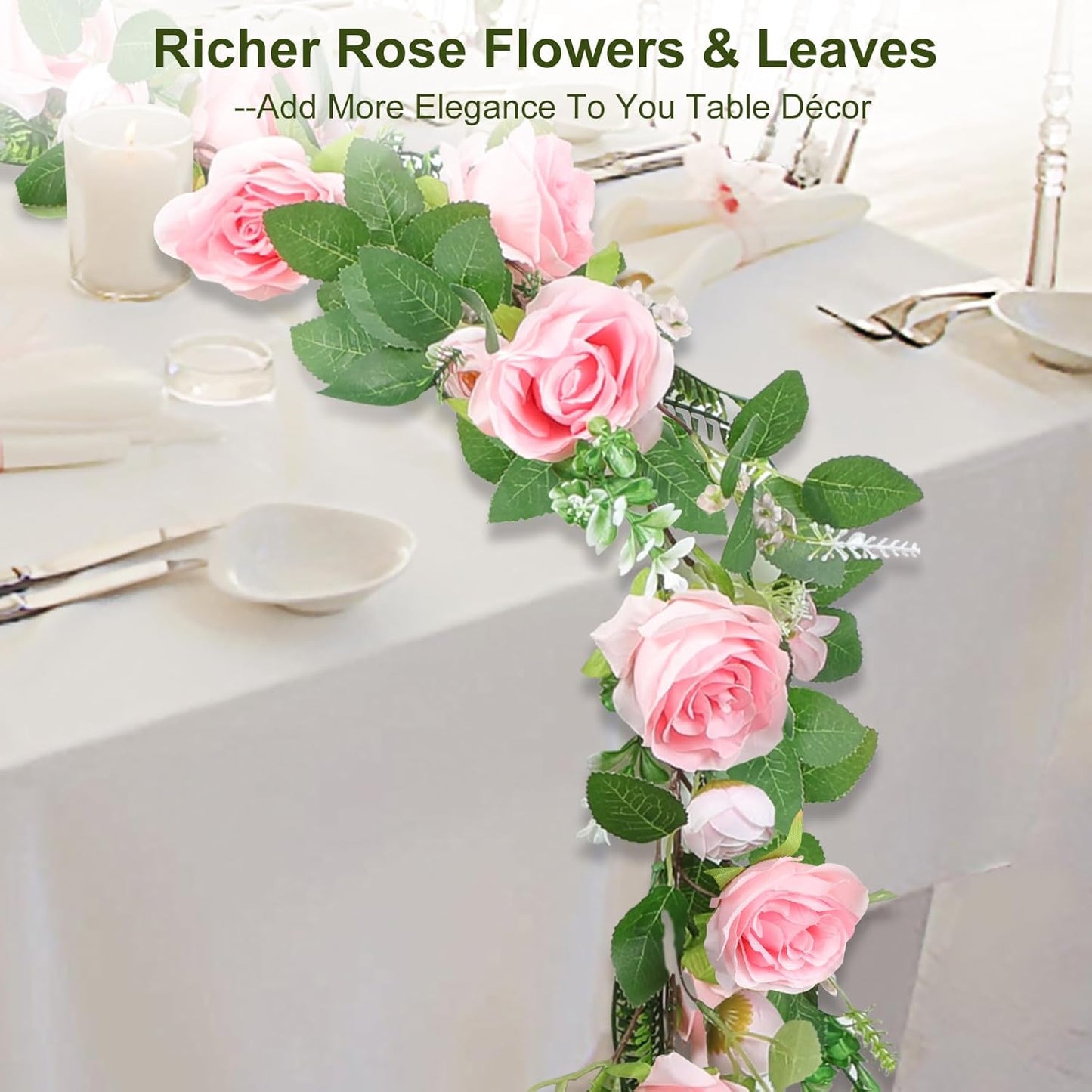 Naidiler Full Pink Flower Garland, 6.2FT Artificial Rose Floral Vine Pretty Spring Pink Flower Garland for Wedding Arch Decor Home Backdrop Wall Table Centerpiece Valentines Decoration