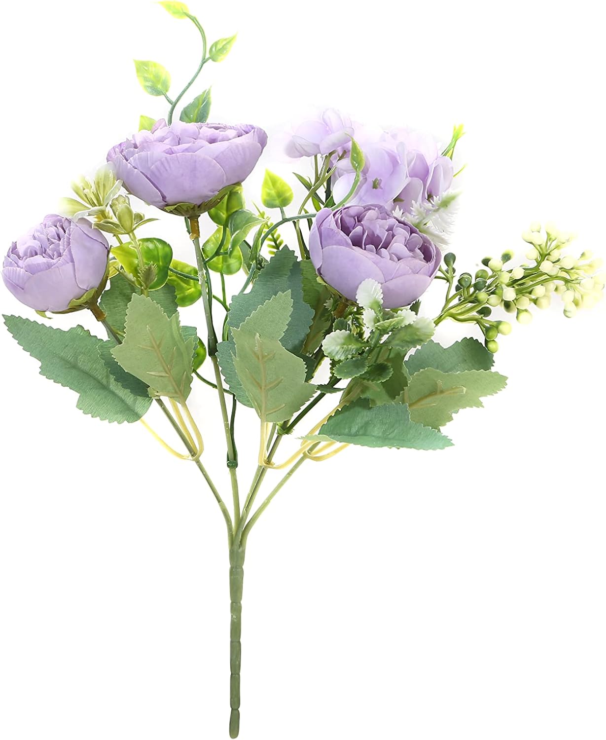 Artificial Flowers Fake Peony Silk Mini Plastic Bridal Flowers for DIY Wedding Bouquets Home Decorations 4 Packs(Light Purple)
