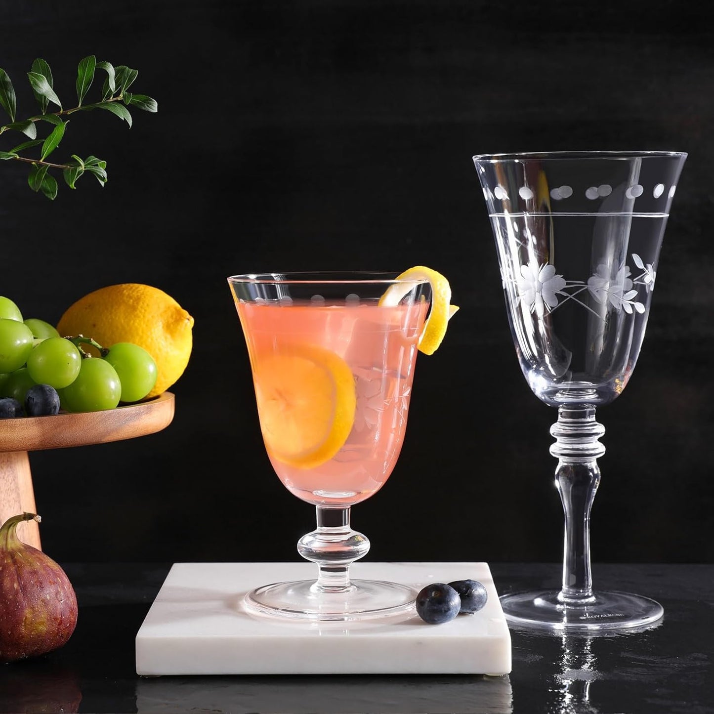 Premium Delight Wine Glasses Set of 4, 14.2 oz – Hand-Blown with Etched Long Stem, Classic Glassware for Weddings, Dinners, and Holiday Gifting (Vintage Wine Glasses)