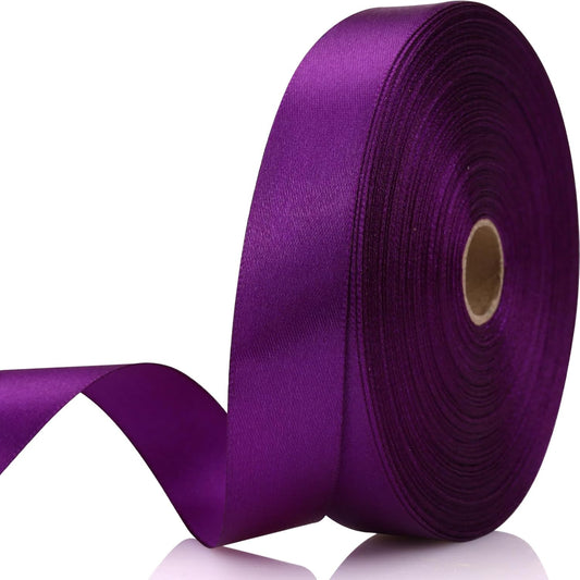 Purple Ribbon 7/8 Inch 60 Yards Satin Craft Ribbon-Single Face Polyester Ribbon for Handmade Roses,Gift Wrapping,Timeless Flower,Bouquets,Wedding and Party Decoration