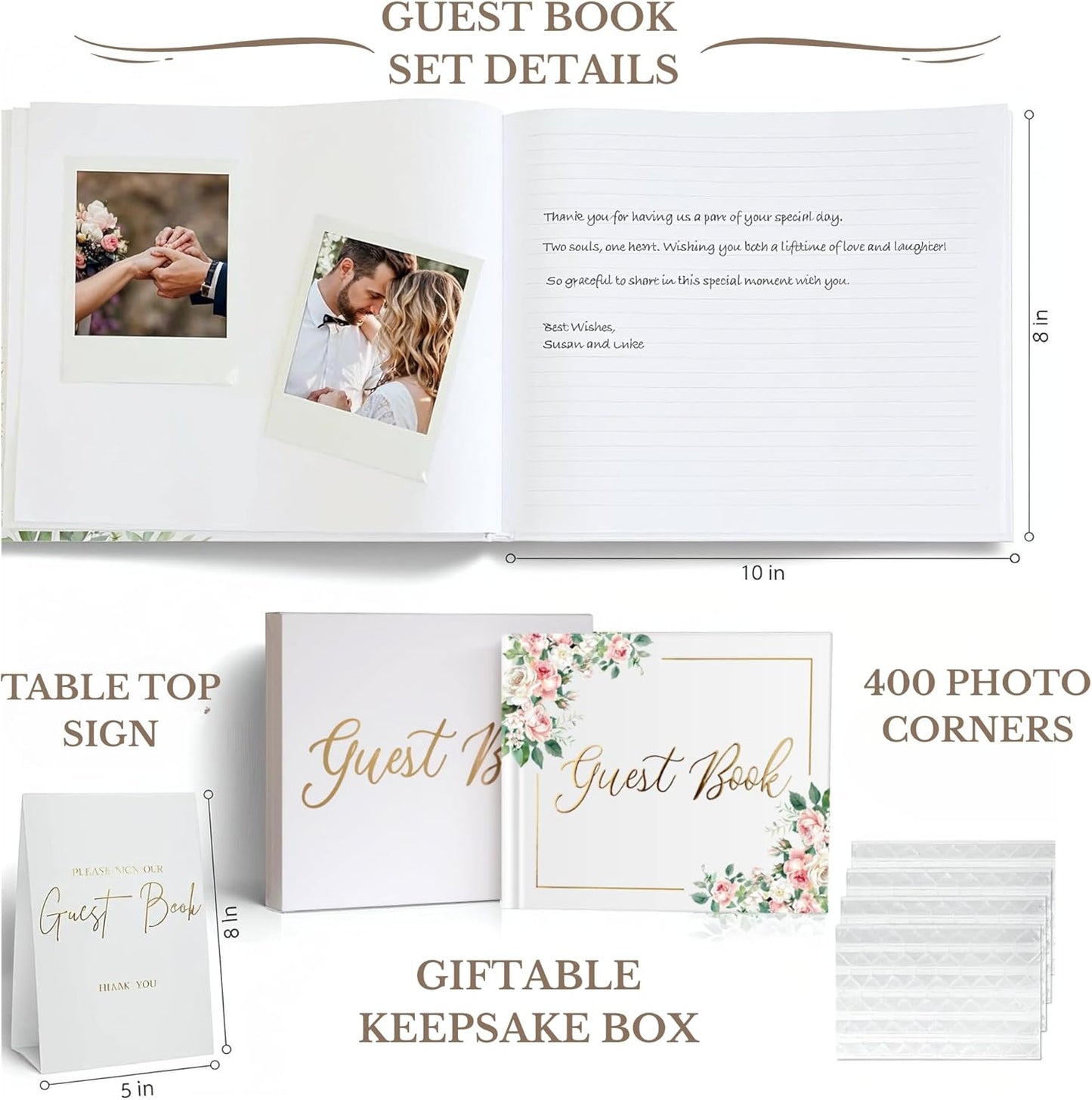 Wedding Guest Book for Guests to Sign, Elegant Wedding Guestbook Ideas, Sign in Book for Bridal and Baby Shower, Polaroid Guest Book, 100 Thick Lined and Blank Pages for Party, Wedding Books