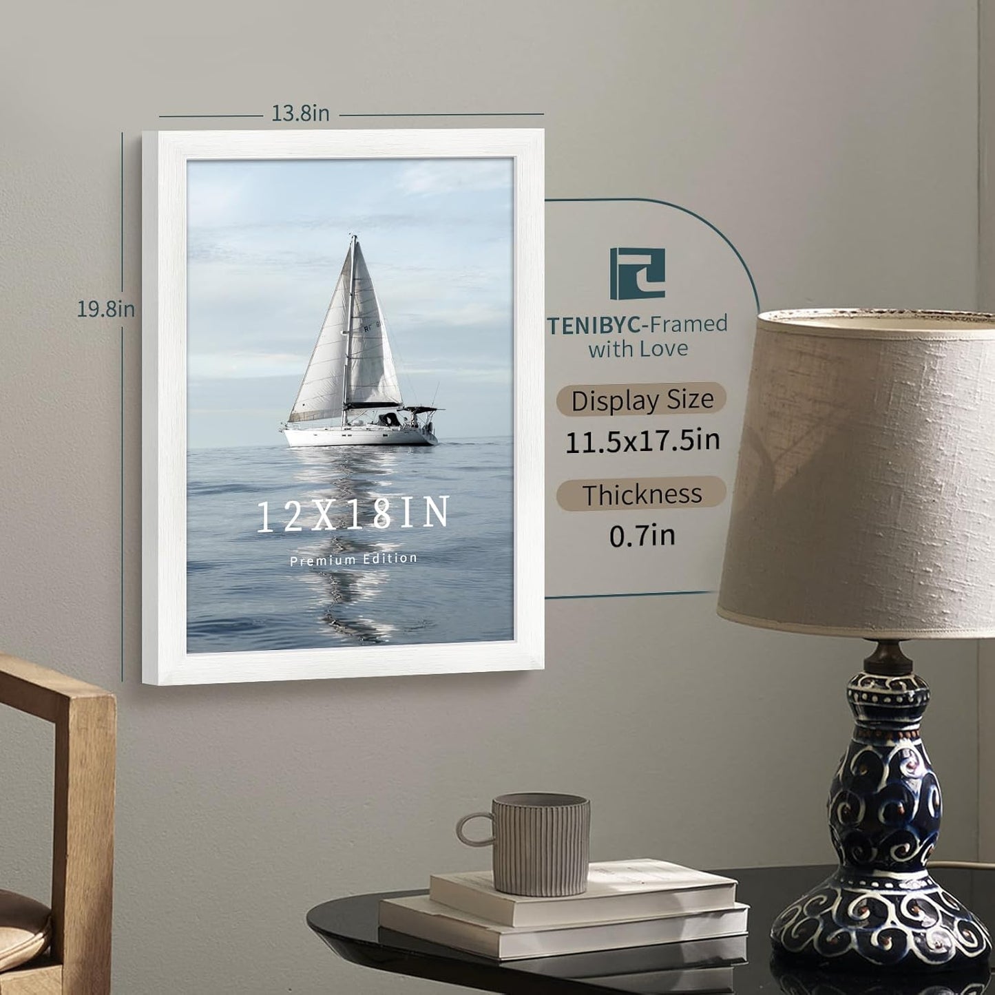 12x18 Poster Frame Set - 3 Pack, Textured White Solid Wood with HD Tempered Glass, Wall Gallery Picture Photo Frame