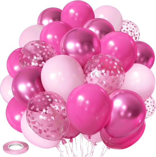 Light Pink Confetti Balloons, 50pcs 12 Inch Metallic Pink Balloons and Hot Pink Latex Balloons Baby Pink Balloon for Birthday Party Wedding Anniversary Gender Revea Princess Party Decorations
