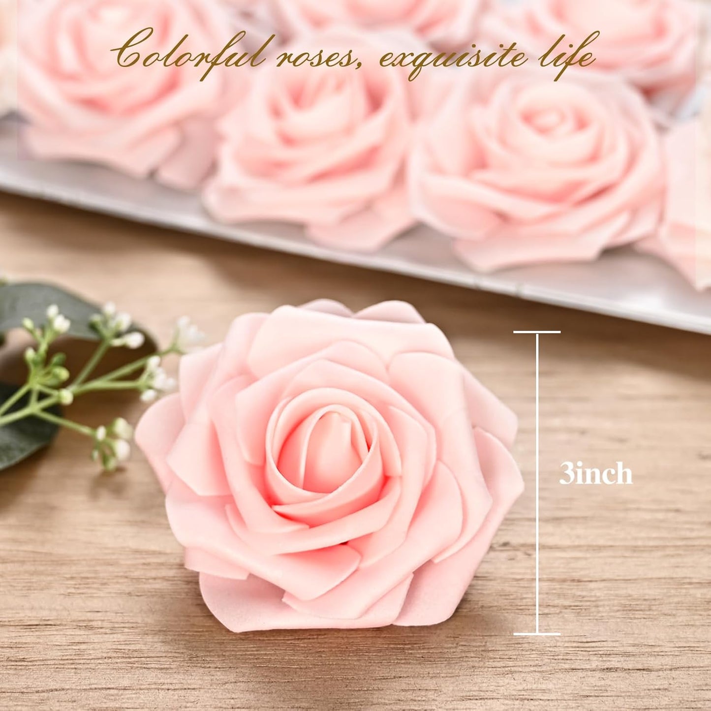 BLEUM CADE 16Pcs Artificial Flowers Fake Roses with Stems, Pink Boxed Foam Roses for DIY Bouquets Centerpieces Wedding Party Arrangement Bridal Shower Decor