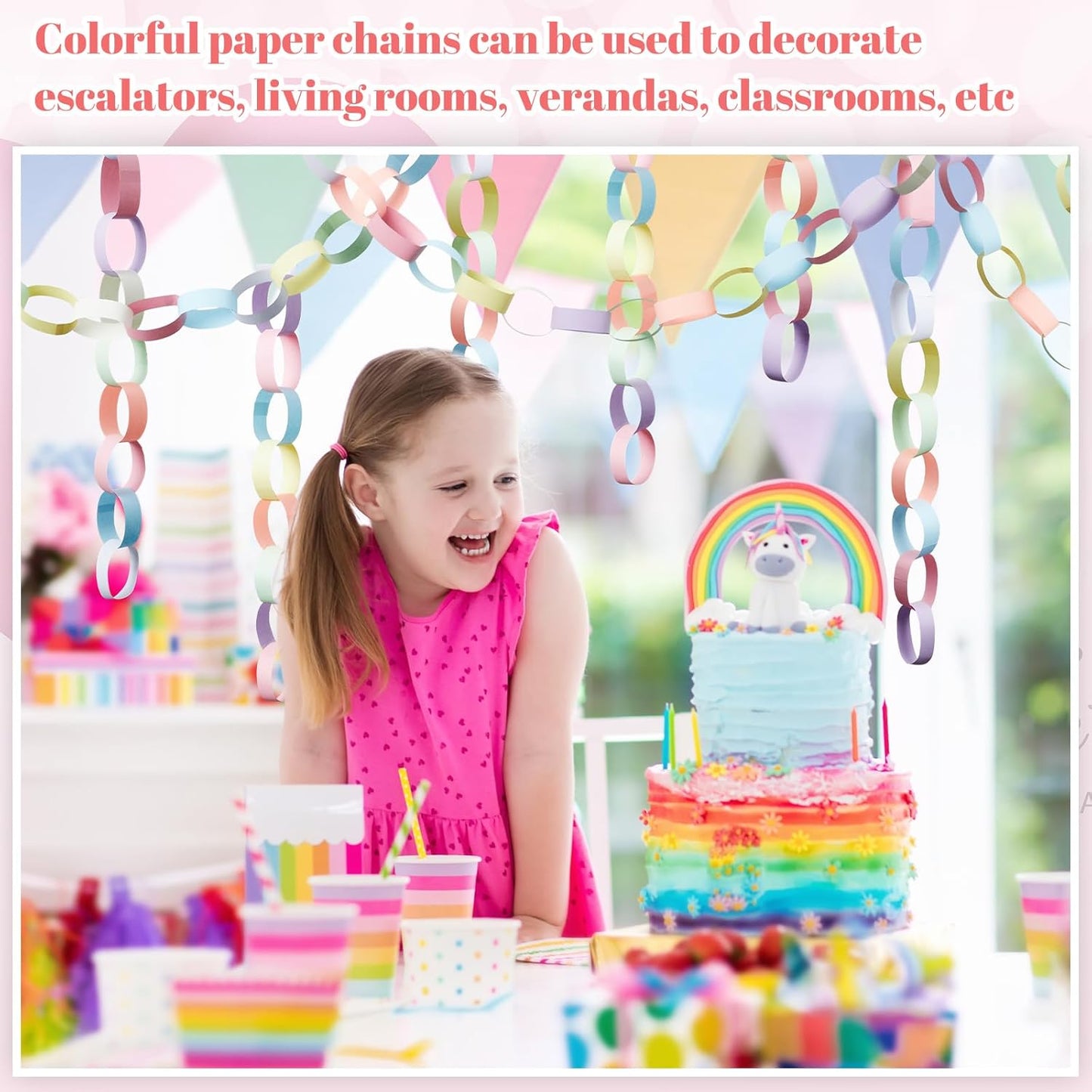 Lincia 600 Sheet Halloween Paper Chain Garland, Construction DIY Crafts Chain Strip for Fall Thanksgiving Party Decor, 1x8 Inch with Double Sided Tape (Macaron)