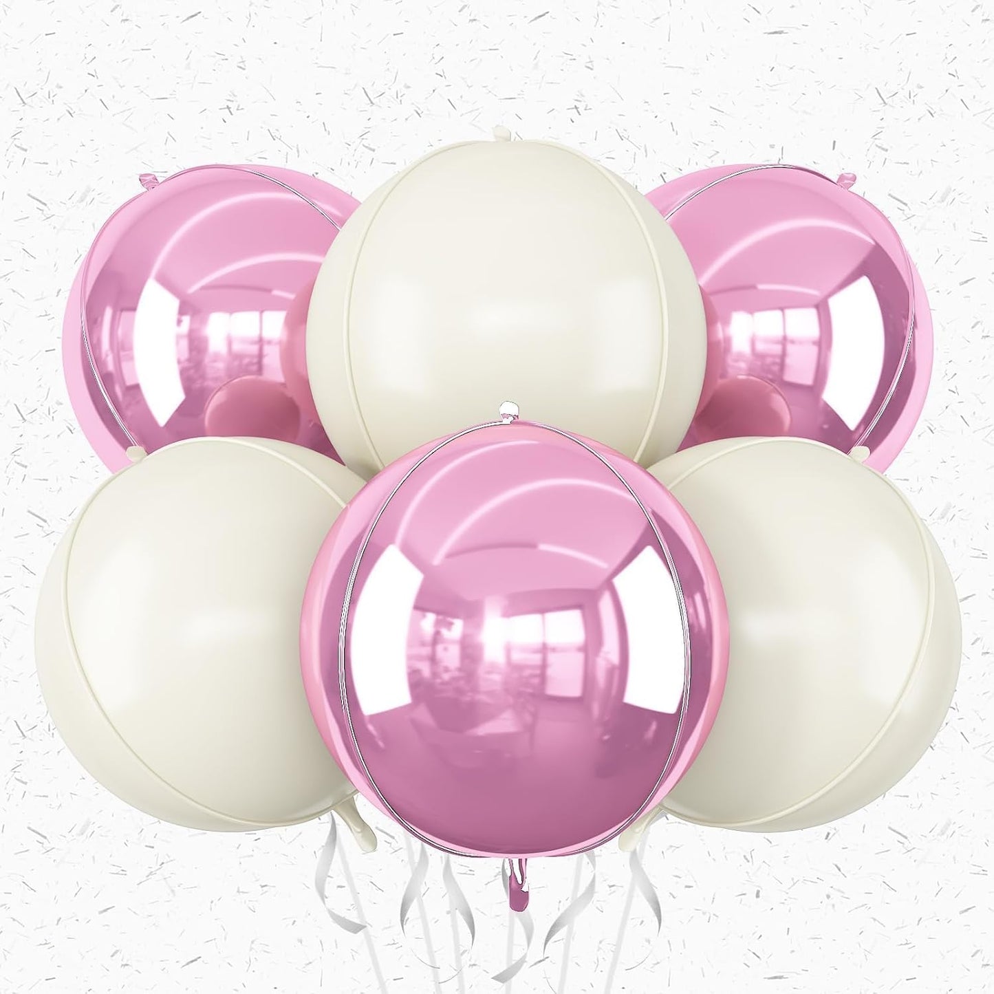6Pcs Pink Cream White Round Foil Balloons,Giant 4D Round Ball Balloon,22 Inch Metallic Pink Cream White Balloons for Birthday Wedding Baby Shower Party Decorations