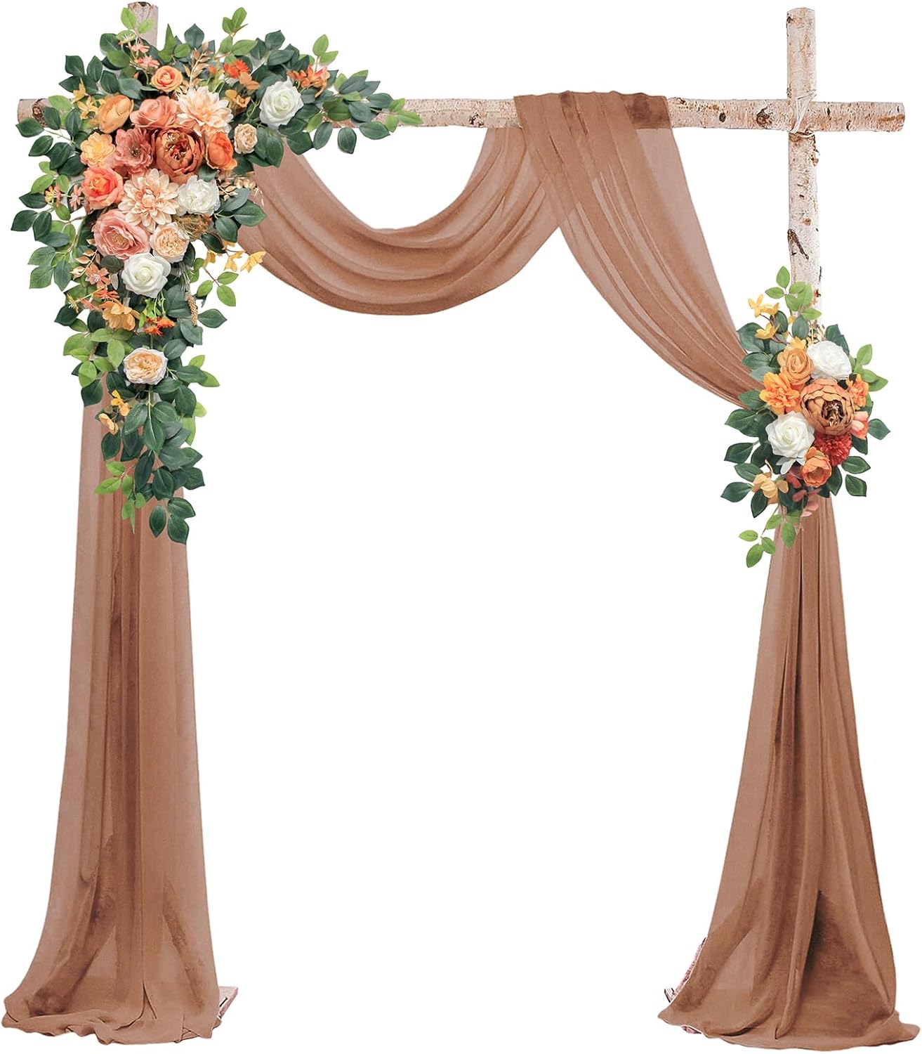 Wedding Arch Flowers Kit,Artificial Flower Arch Decor (Set of 3),2pcs Artificial Flower Arrangement with 1pc Sheer Drape for Wedding Decor Reception Backdrop Floral Decorations (Autumn Orange)