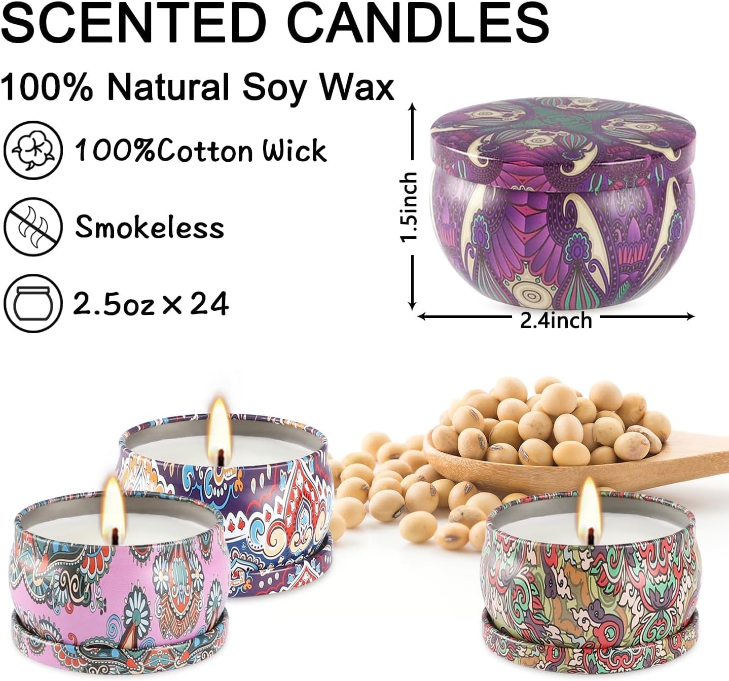 24 Pack Scented Candles Set for Home, Relaxing Stress Relief, Aromatherapy - Natural Soy Wax and Fragrance - Gifts for Women, Mom, Best Friend, Wife, Birthday