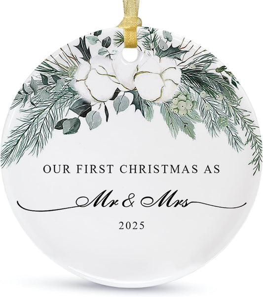 2025 First Christmas Married Ornament,First Year as Mr and Mrs Christmas Hanging Ornament Wedding Decoration for Couple