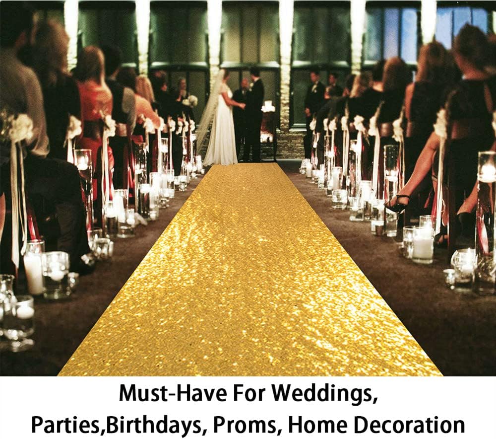 ShinyBeauty Aisle Runners for Weddings Sparkling Aisle Runner Decoration of Beach/Church Wedding (4FTx30FT,Gold)