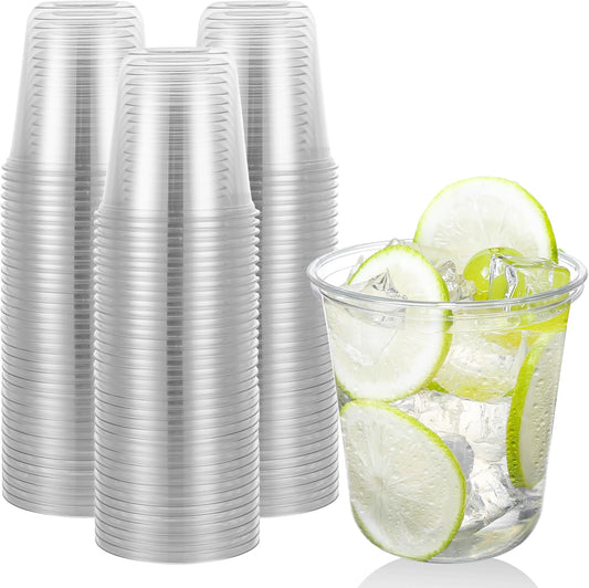 100 Pcs 12oz Disposable Stemless Clear Plastic Cups Crystal Plastic Wine Glasses Round Bottom Cold Drinking Cocktail Party Cups for Meeting Weddings Birthdays Christmas Party Supplies
