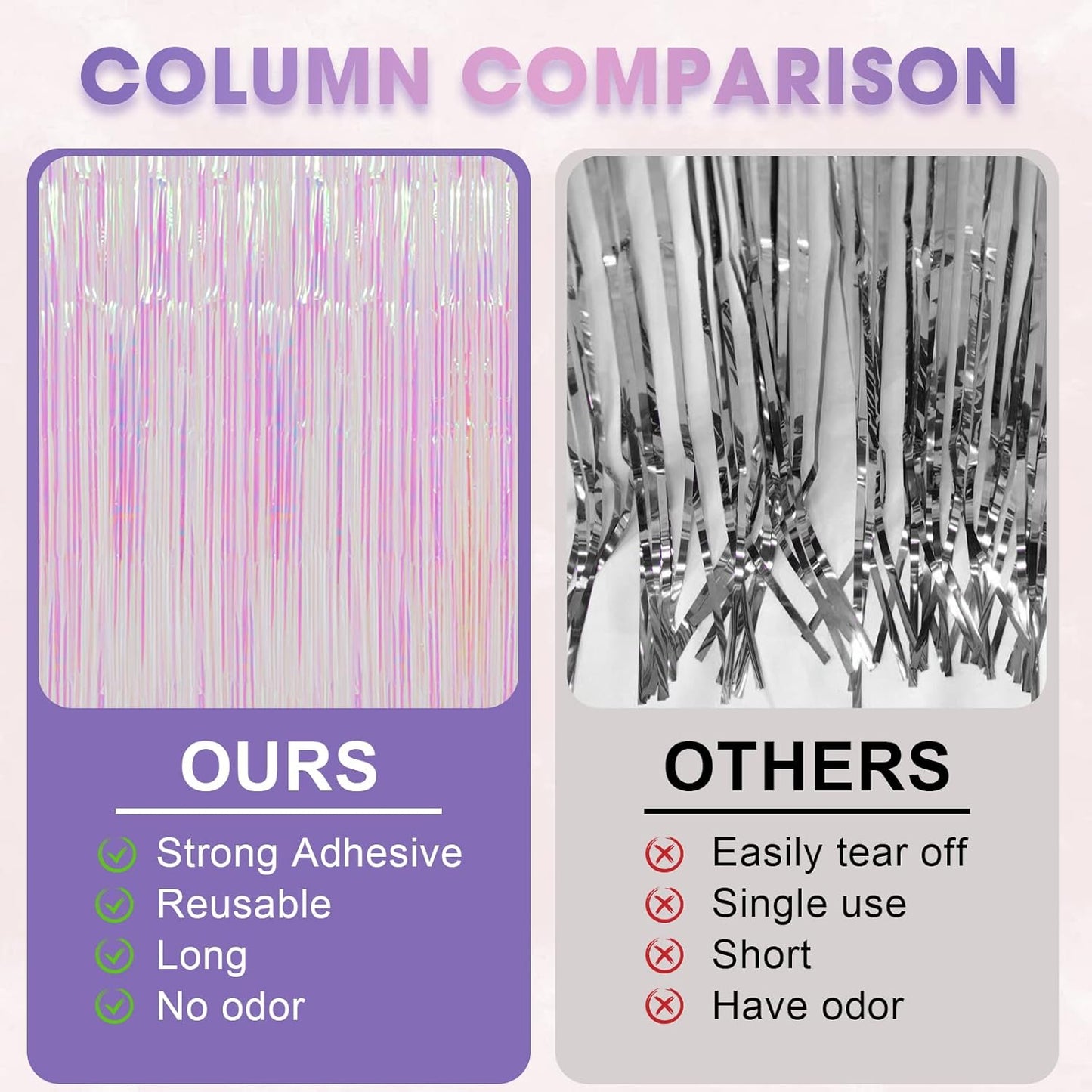 4 Pack Iridescent Transparent Foil Fringe Backdrop Curtains, Tinsel Streamers Birthday Party Decorations, Fringe Backdrop for Graduation, Baby Shower, Gender Reveal, Disco Party