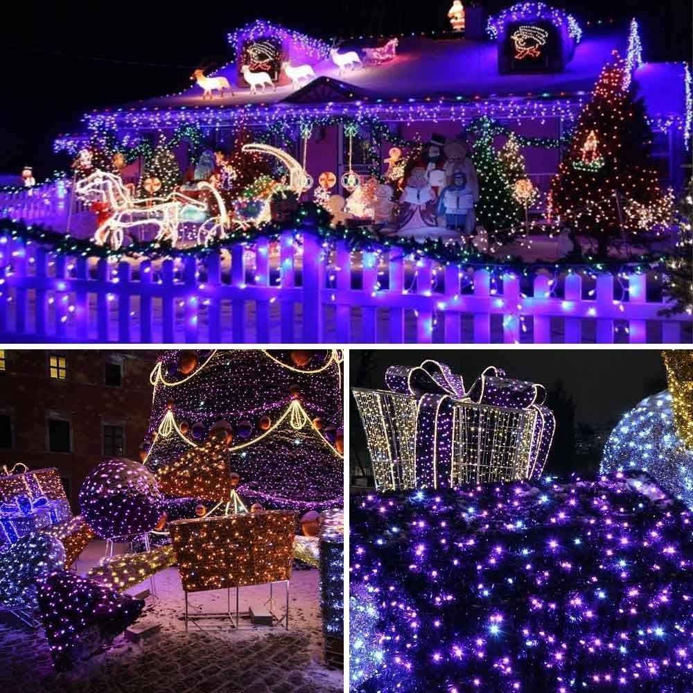 Toodour Solar Christmas Lights Outdoor, 2 Packs Total 144ft 400 LED Solar String Lights with 8 Mode, Outdoor Christmas String Light for Garden, Patio, Fence, Balcony, Xmas Tree Decor - Purple