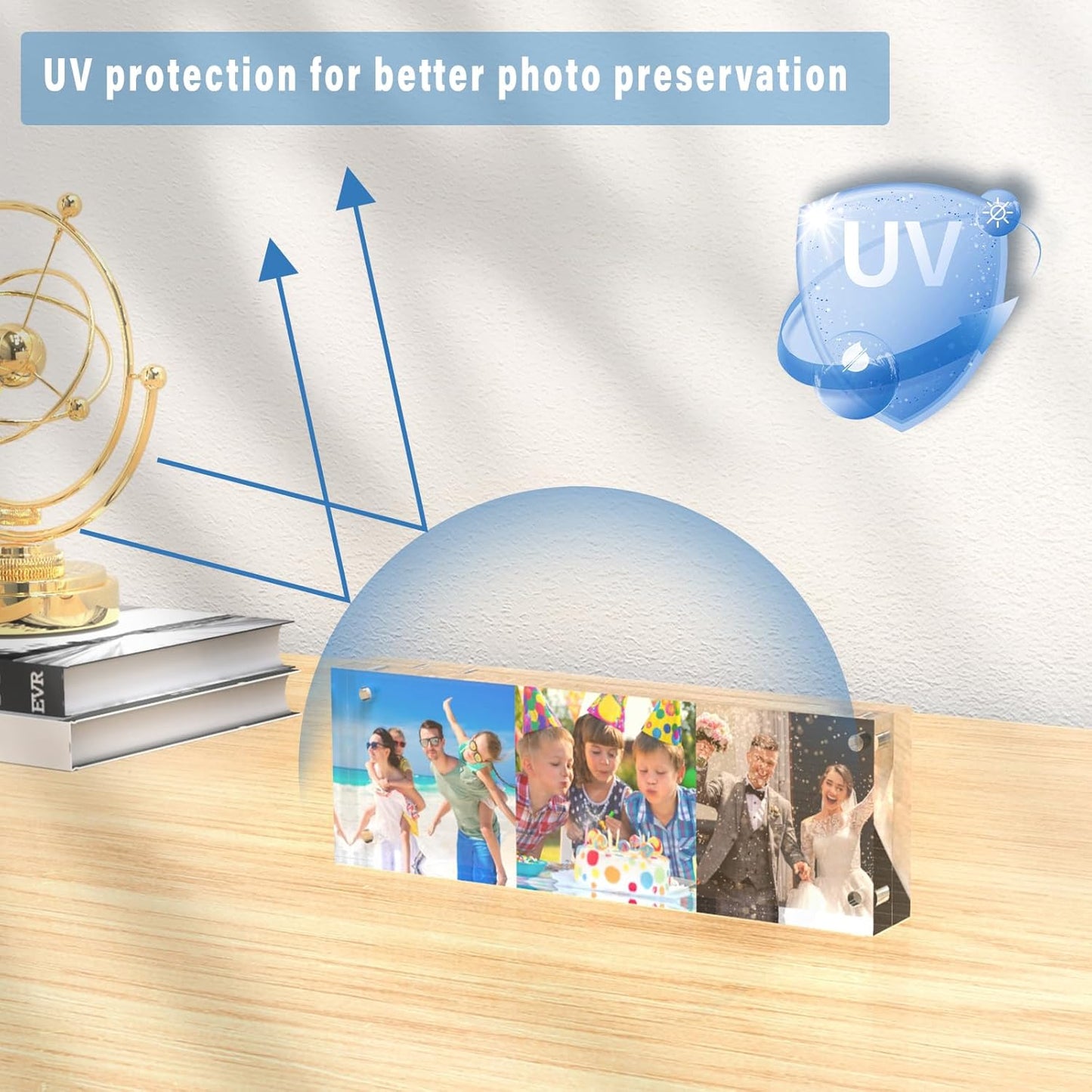 HELPLEX 3 Pack 2x6 Acrylic Picture Frames, 20mm Thicker Frameless Clear Double Sided Magnetic Frame, Free Standing Desktop Display Stand