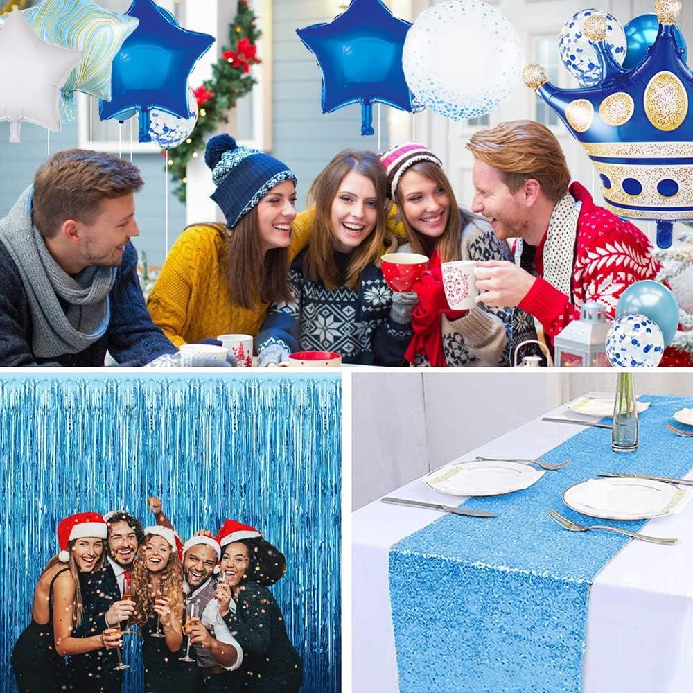 Blue Crown Balloons - Pack of 6 Foil Helium Mylar Balloons for Royal Navy Boy's Birthday or Baby Shower