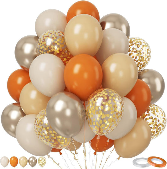 Paready Burnt Orange Balloons Set, 50Pcs Orange and Apricot Balloons, 12 Inch Metallic Confetti Gold Sand White Apricot Balloon for Baby Shower Thanksgiving Tropical Fall Party Supplies