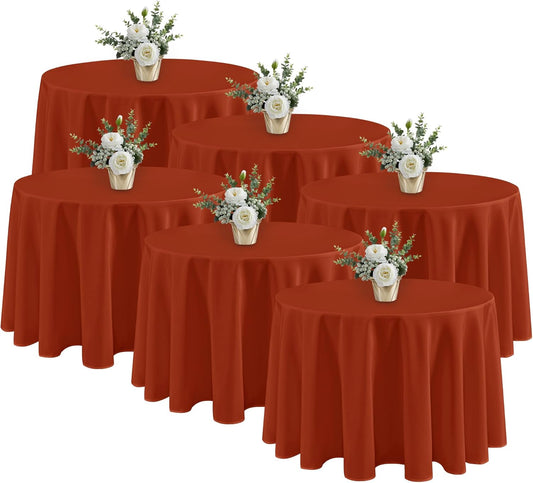 Fitable 6 Pack Rust Round Tablecloths - 108 Inches in Diameter - Stain Resistant and Washable Fall Table Clothes, Polyester Fabric Table Covers for Wedding, Party, Banquet, Formal Events