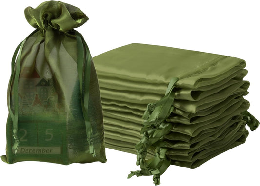 20 Pcs Moss Green Organza Bags 6X9 inch for Wedding Favors with Drawstring, Large Semi Sheer Mesh Gift Bags Jewelry Pouch for Candy Bridal Shower Party Favor Baby Shower Christmas