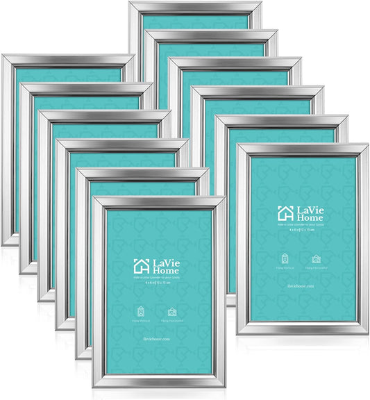 LaVie Home 4x6 Picture Frames (12 Pack, Silver) Simple Designed Photo Frame with High Definition Glass for Wall Mount & Table Top Display, Set of 12 Classic Collection