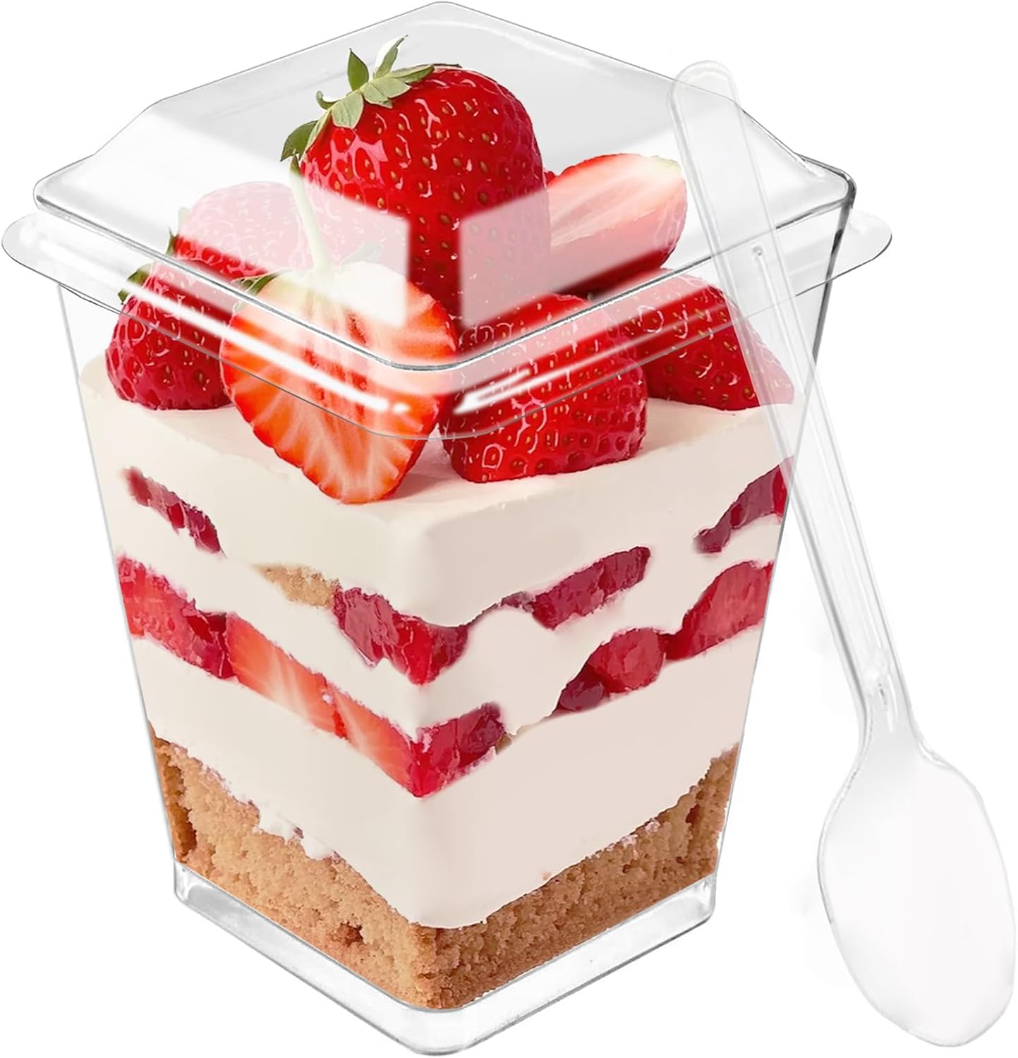 50 Pack 5 oz Plastic Dessert Cups with Lids and Spoons - Clear Yogurt Parfait Cups with Lids - Mini Dessert Shooter Cup with Spoons for Fruit Pudding Mousse Ice Cream Appetizer