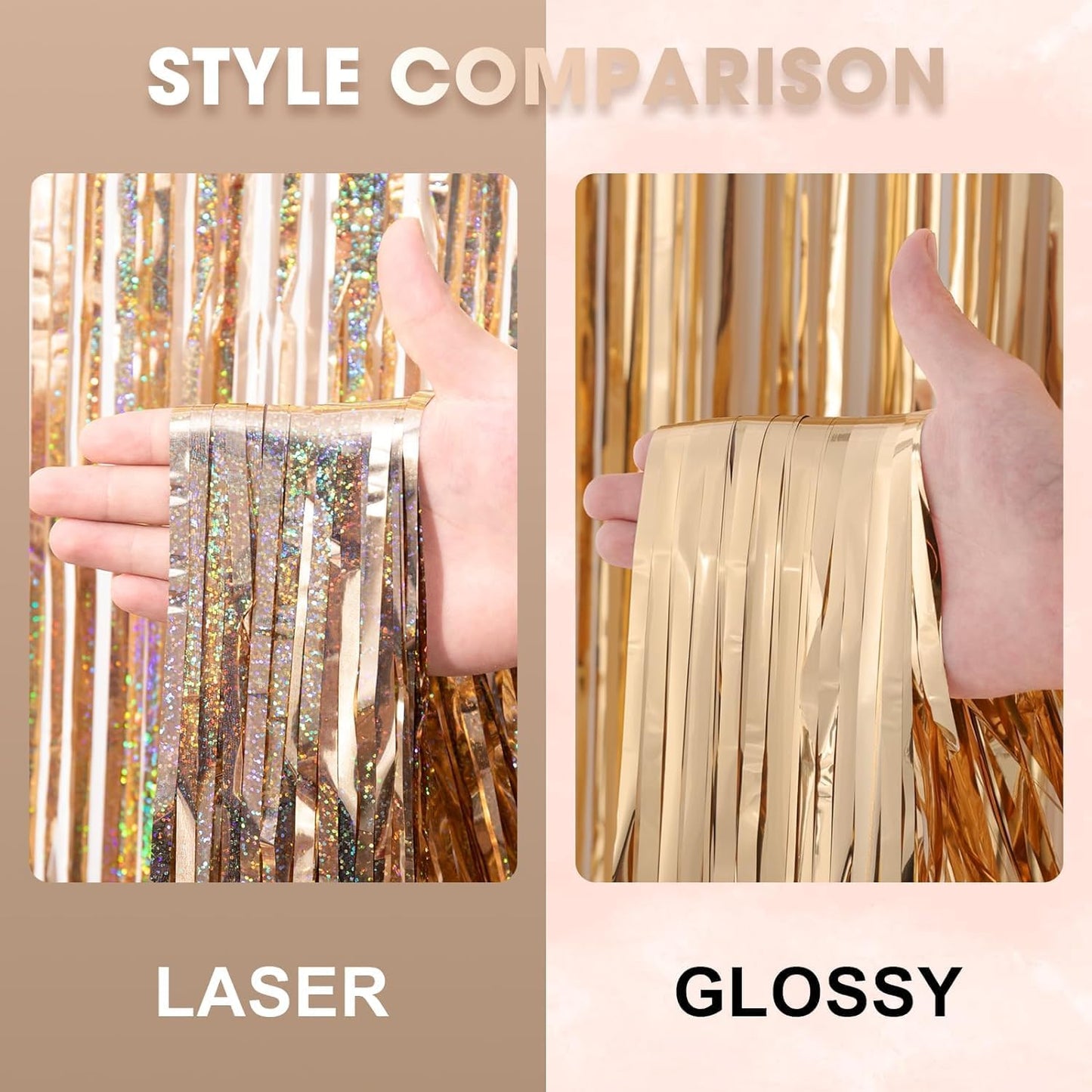 2 Pack Champagne Gold Tinsel Foil Fringe Curtains, Champagne Party Decorations, Metallic Tinsel Party Streamers Backdrop for Birthday Baby Shower Graduation Wedding Party Decorations