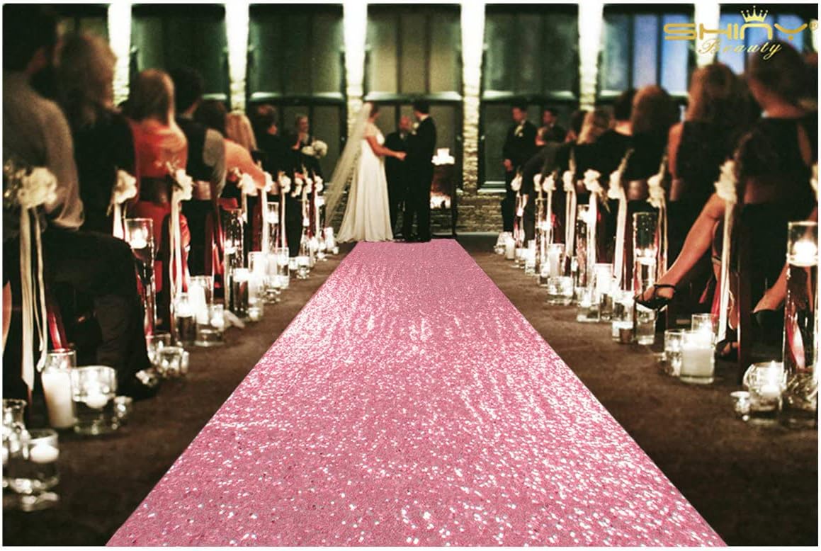 ShinyBeauty Pink Gold Aisle Runner-4FTx15FT-Sequin Aisle Runners Rug for Outdoor Rugs for Hallway Glitter Carpet for Wedding Ceremony (4FTx15FT, Pinkgold)