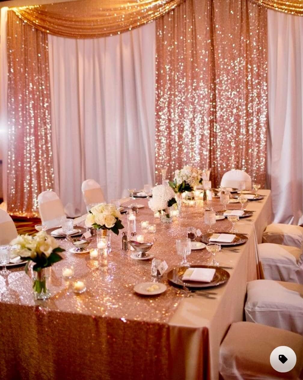2ft x 8ft Rose Gold Sequin Backdrop Curtains Photography 2 Panels for Party Decoration, Rose Gold