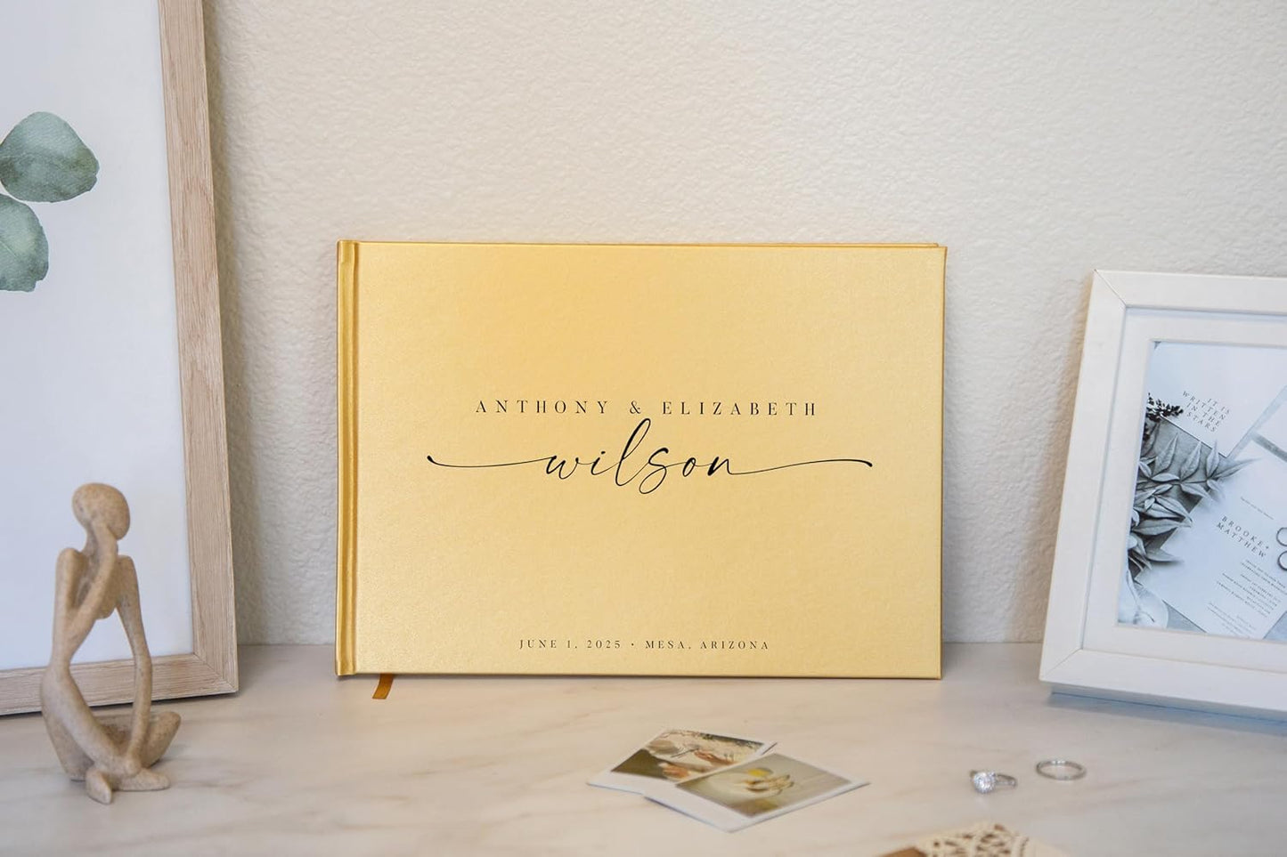 Personalized Guest Book - 11.5" x 8.5" Custom Bride & Groom Names with Bookmark and Hard Cover 140 GSM Blank Pages, for Weddings Guest Book, Engagements, Birthdays, Special Events, Gold