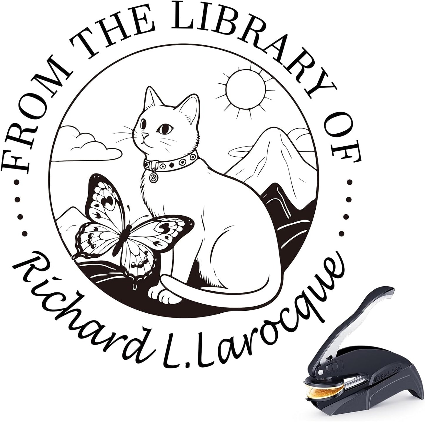 Personalized Book Embosser - Custom Library Stamp, Personal Gift for Book Lovers, Readers, Teachers (Cat 01)