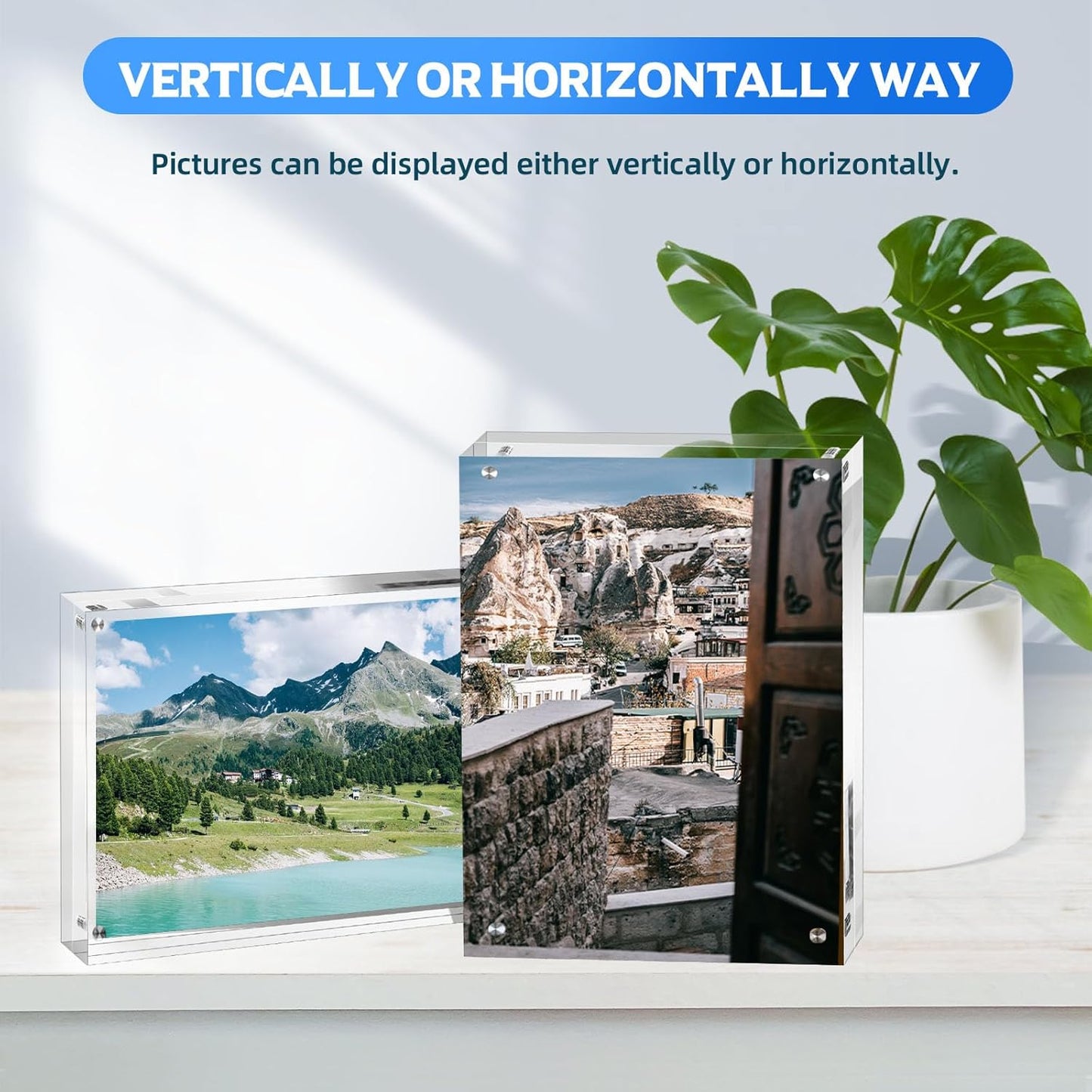 6 PACK Clear Acrylic Picture Frames 5x7 inch Vertical or Horizontal Stand-Up Desktop Table Top Acrylic Photo Blocks Frame Set with Heavy Magnetic Double-Sided Clarity - Ideal for Wedding,