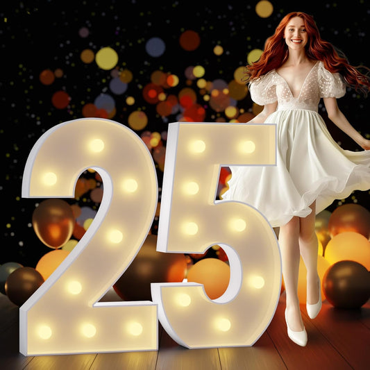 Marquee Numbers 3 Feet Tall Large Light Up Numbers 25th Birthday Decorations Girl Boy Big Yellow Light Outdoor Anniversary Decorations Balloon Arch Kit Party Backdrop 25