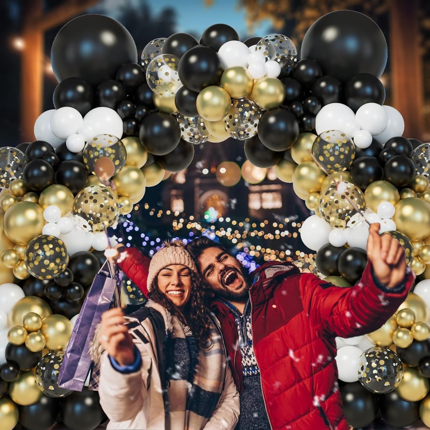 Black White Gold Balloons,65pcs 12 Inch Black Gold Confetti Balloons for Graduation New Year Wedding Birthday Party Decorations