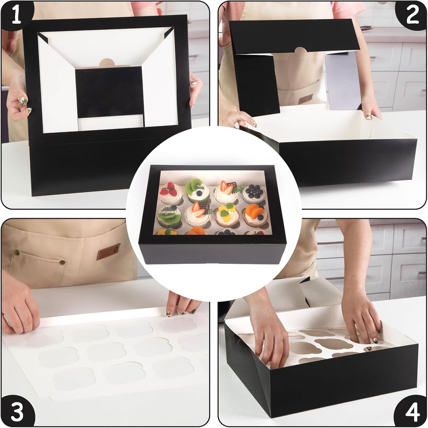 VGOODALL 12 Count Cupcake Boxes, 6PCS Halloween Cupcake Holder with Window Black Pastry Boxes for Birthday Holiday Halloween Party Bakery Supplies