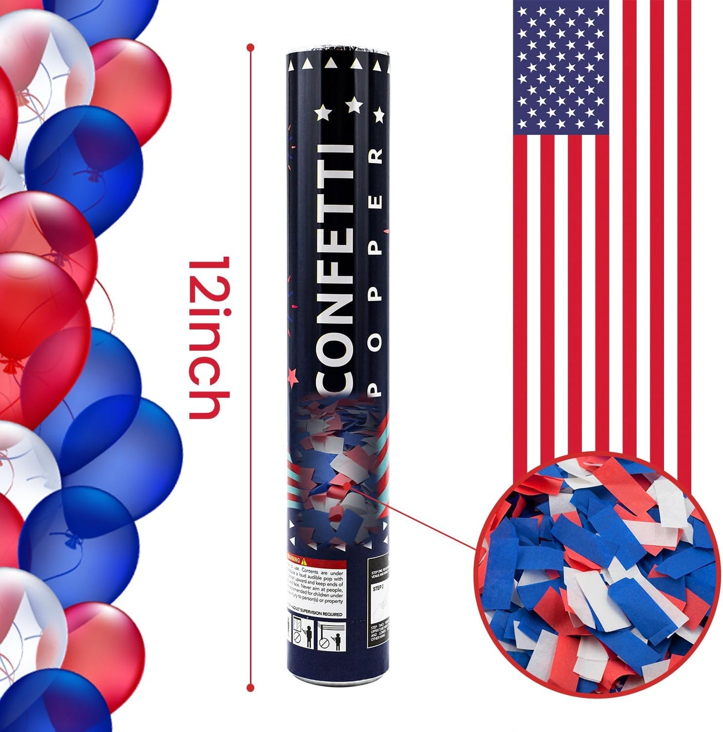 Confetti Cannon 12 Pack Multicolor Biodegradable Confetti Popper Party Confetti Shooters 12 Inch Confetti Popper Cannons Confetti Poppers for Wedding Birthday Graduation New Years Eve Celebration