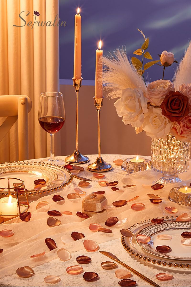 Serwalin 500Pcs Silk Rose Petals Artificial Flower Petals for Weddings Fake Rose Brown Petals Proposal for Wedding Aisle Runner Bridal Shower (4 Color Mixes)