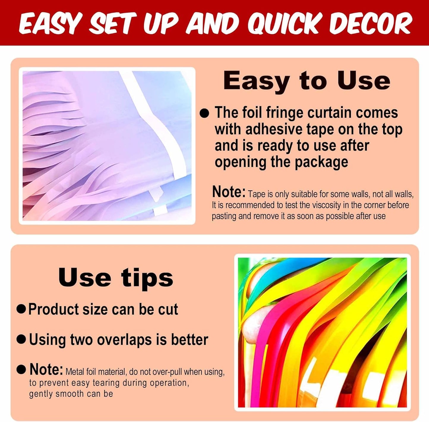 6 Pack Dark Rainbow Foil Fringe Curtains Backdrop, 3.28 x 8.2 Ft Metallic Streamers Tinsel Curtains Background for Photo Booth, Birthday, Weddings, Carnivals, Graduation, Themed Party Decorations