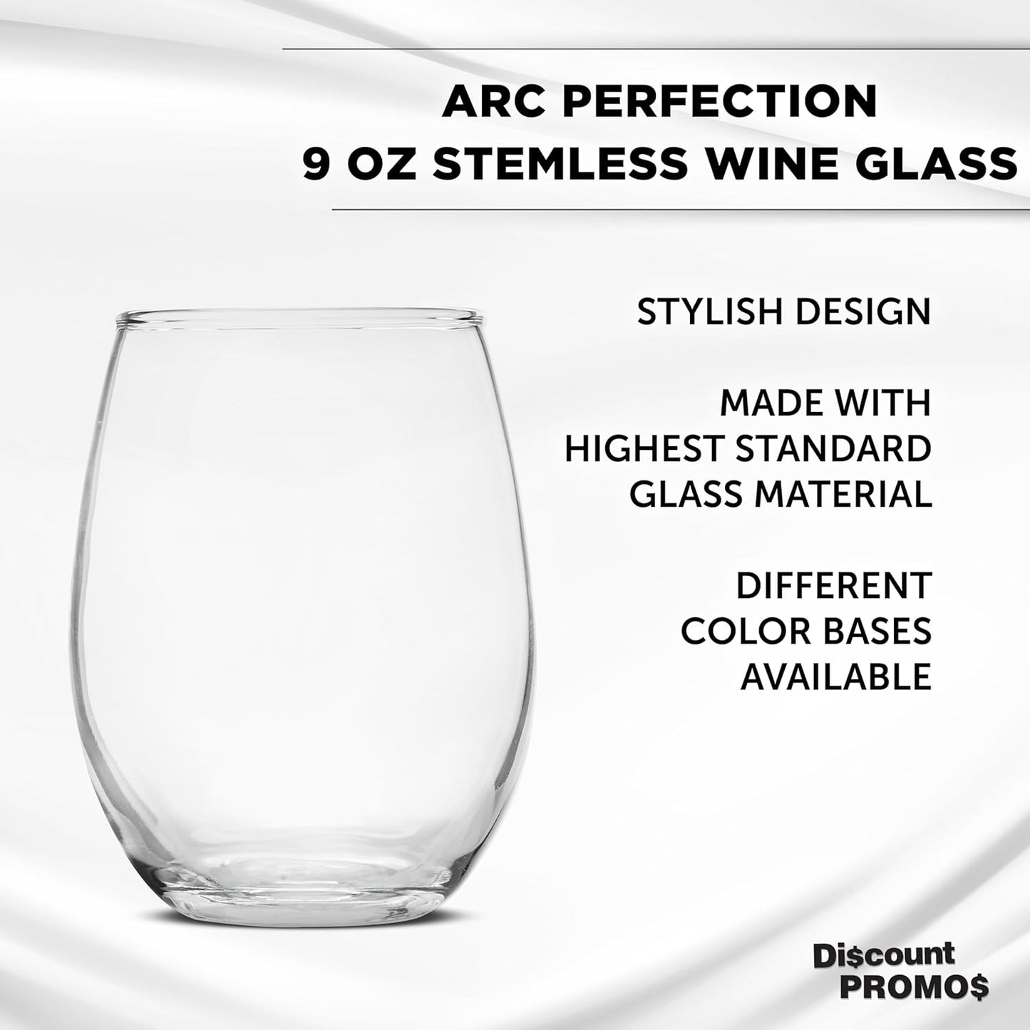 DISCOUNT PROMOS Stemless Wine Glass 9 oz. Set of 10, Bulk Pack - Great for Wedding Favors, Bachelorette Party and More - Clear Bottom Color