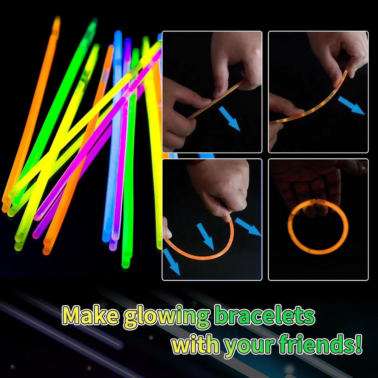60 Pack 8” Orange Glow Sticks Bulk with 60 Connectors Neon Glow In The Dark Party favors Supplies for Holiday Birthday Party Decoration (Orange)