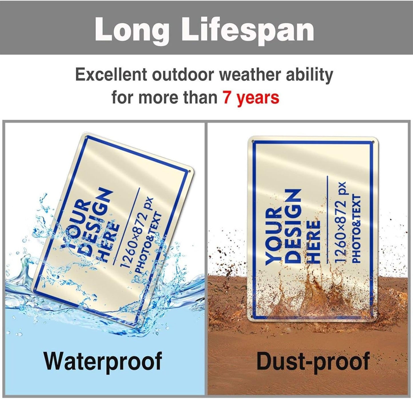 Custom Signs Outdoor Metal Sign - 12 x 8 Customized Personalized Aluminum Signs for Office, Home, Business, Decor, Custom Road Signs, Rust-Proof Sign (Blue Text Box), 12x8 inches