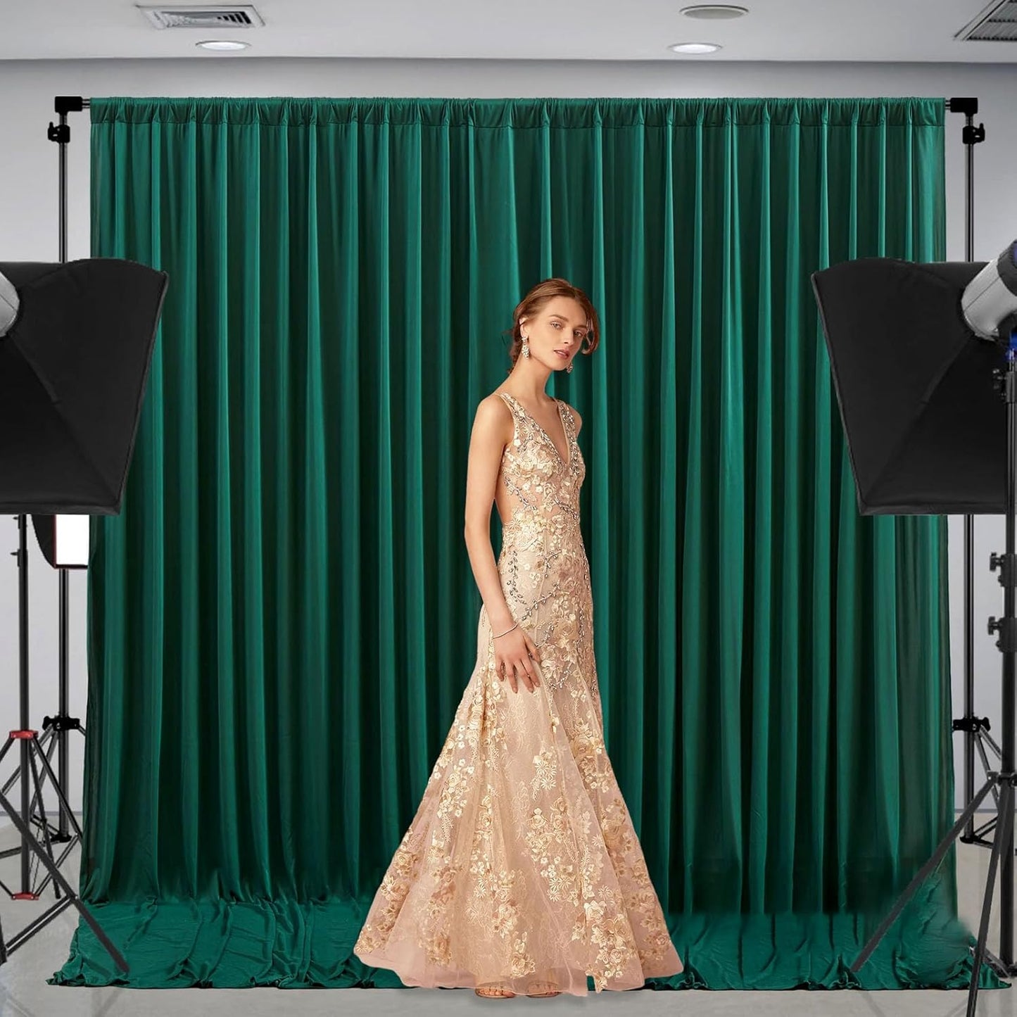 10 x 10 Feet Dark Green Backdrop Curtain for Partie, Background Curtains for Photoshoot, Birthday, Wedding, Halloween, Thanksgiving, Christmas Day, New Year Party Decorations 5Ft x 10Ft, 2 Panels