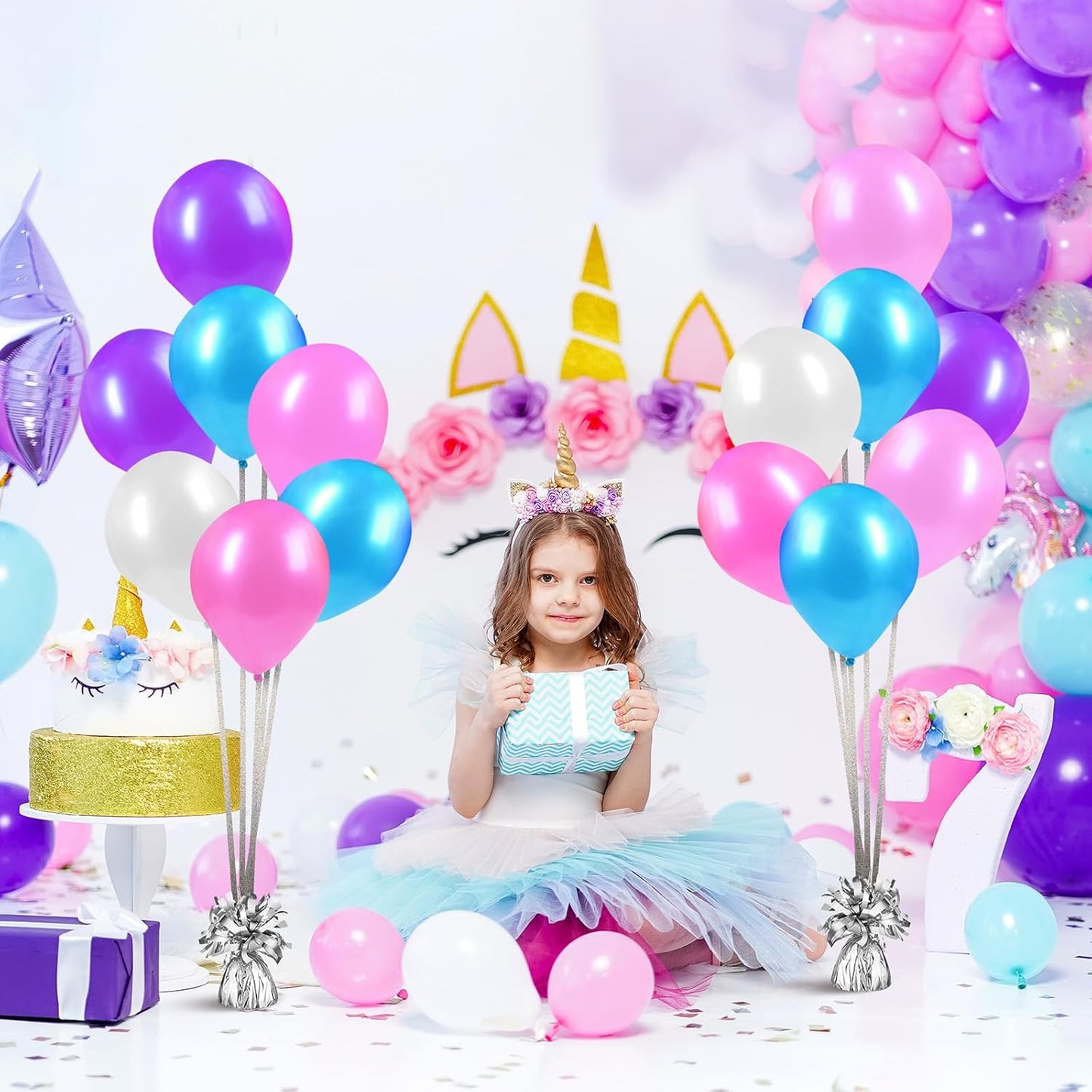 24 Pcs Balloon Weights Metallic Anchor Balloon Holder for Helium Balloons Heavy Table Weights and 1 Roll Iridescent Crimped Ribbon for Birthday Wedding Halloween Christmas Party(Silver)