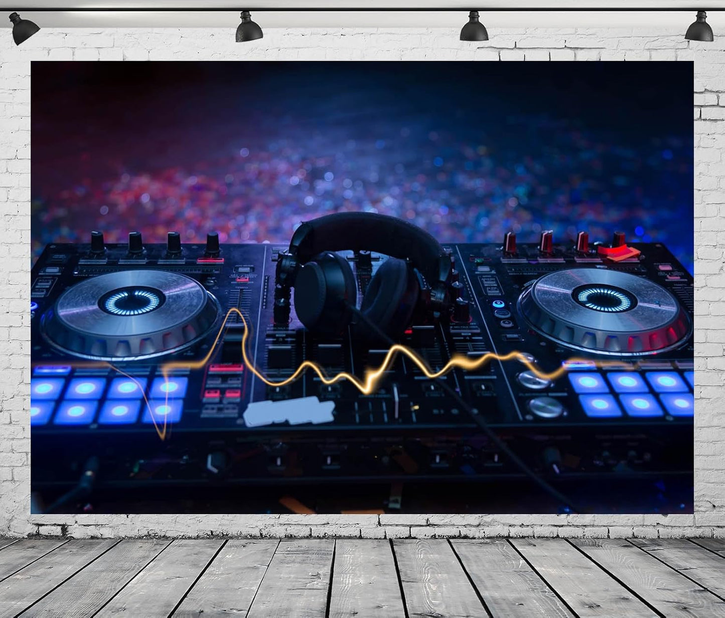 CORFOTO 10x8ft Fabric Dj Mixer with Headphones Backdrop Photography Dj Sound Equipment in Dark Background Musical Dance Disco Party Decorations Live Concert Stage Photoshoot Booth Studio Props