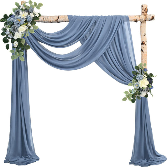 20Ft length x 28" width 2 Panels Wedding Arch Draping Fabric Dusty Blue Arch Drapes Chiffon Fabric Sheer Curtains Backdrop for Party Bridal Decorations Wedding Ceremony Ceiling Stage Reception Decor