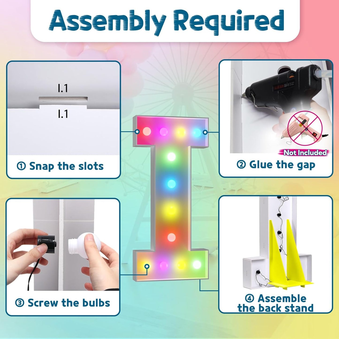 imprsv 4FT Colorful Marquee Light Up Letters I, 18 Colors Large Light up Letters Alphabet Sign with Remote, Large Marry Me Sign, Birthday Party Decorations Baby Shower Anniversary Wedding Decoration