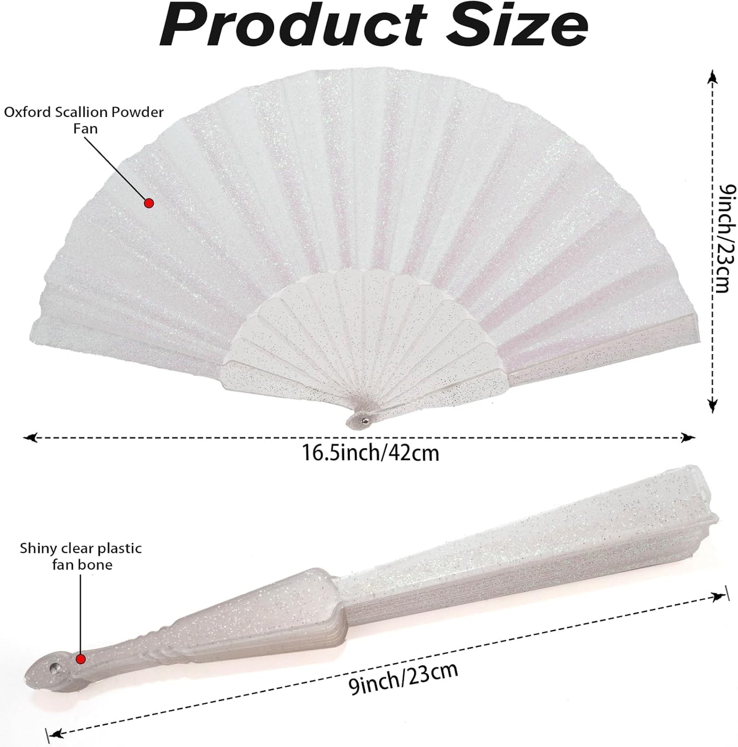 12 Pack Handheld Fan,Folding Hand Glitter Fan with Shining Transparent Fan Rib – Ideal for Wedding, Church, Festival, Dance, Tea Party, Club, and EDM Accessories, White