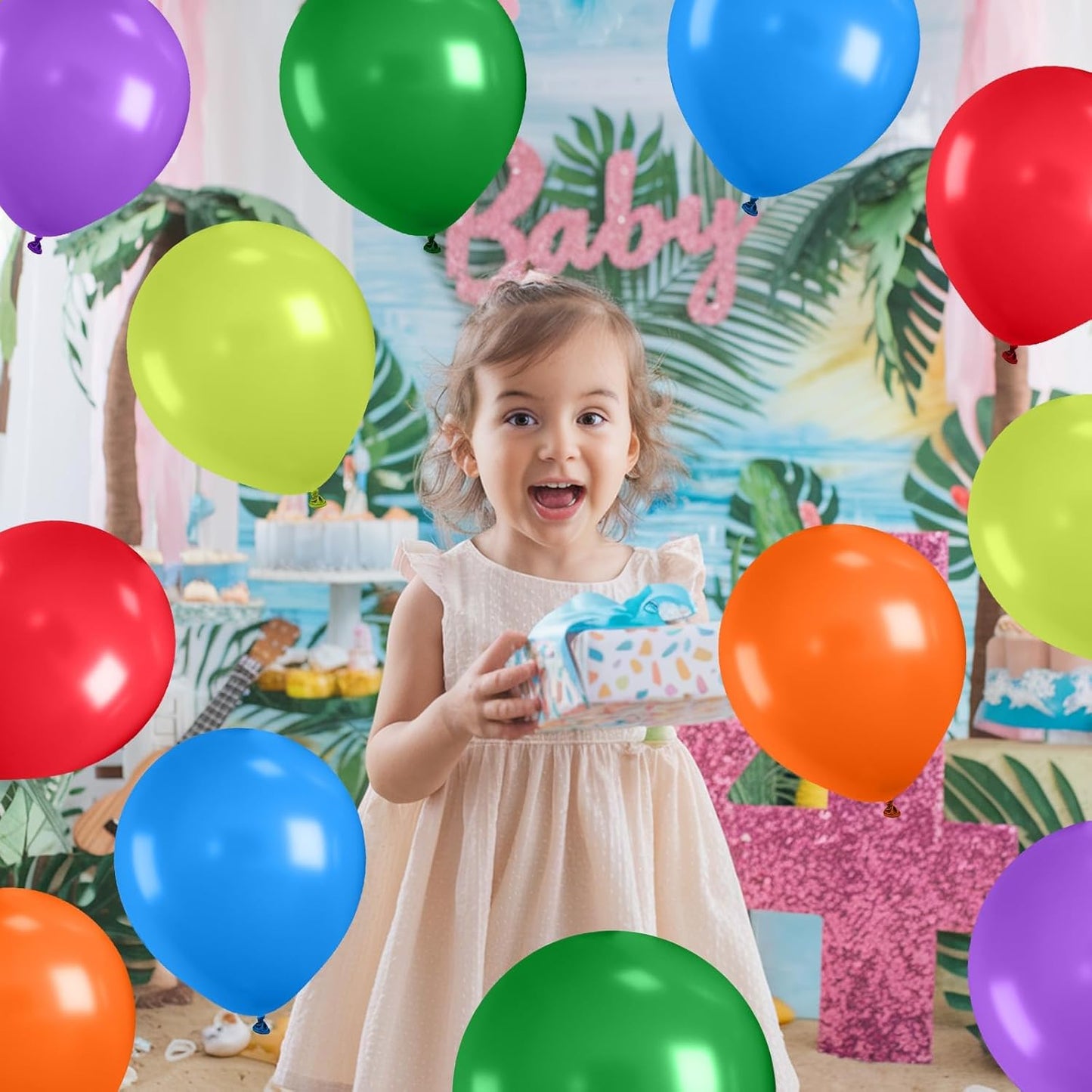 Paready Green Purple Balloons Set, 50 Pcs Colorful Balloon, 12 Inch Red Orange Blue Latex Party Balloons Helium for Turtle Themed Kids Boys Birthday Party Supplies Decorations