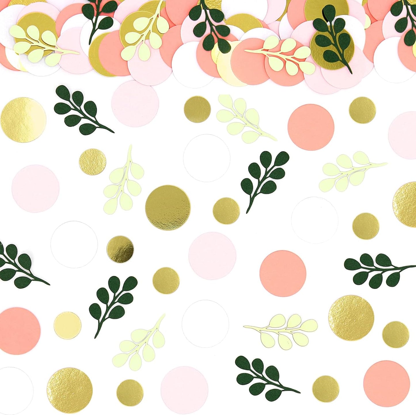 300PC Sage Green Gold Pink Round Dots Confetti for Girl Baby Shower Decorations Greenery Eucalyptus Scatter Birthday Decorations for Women Bridal Shower Wedding Confetti Party Decor Supplies